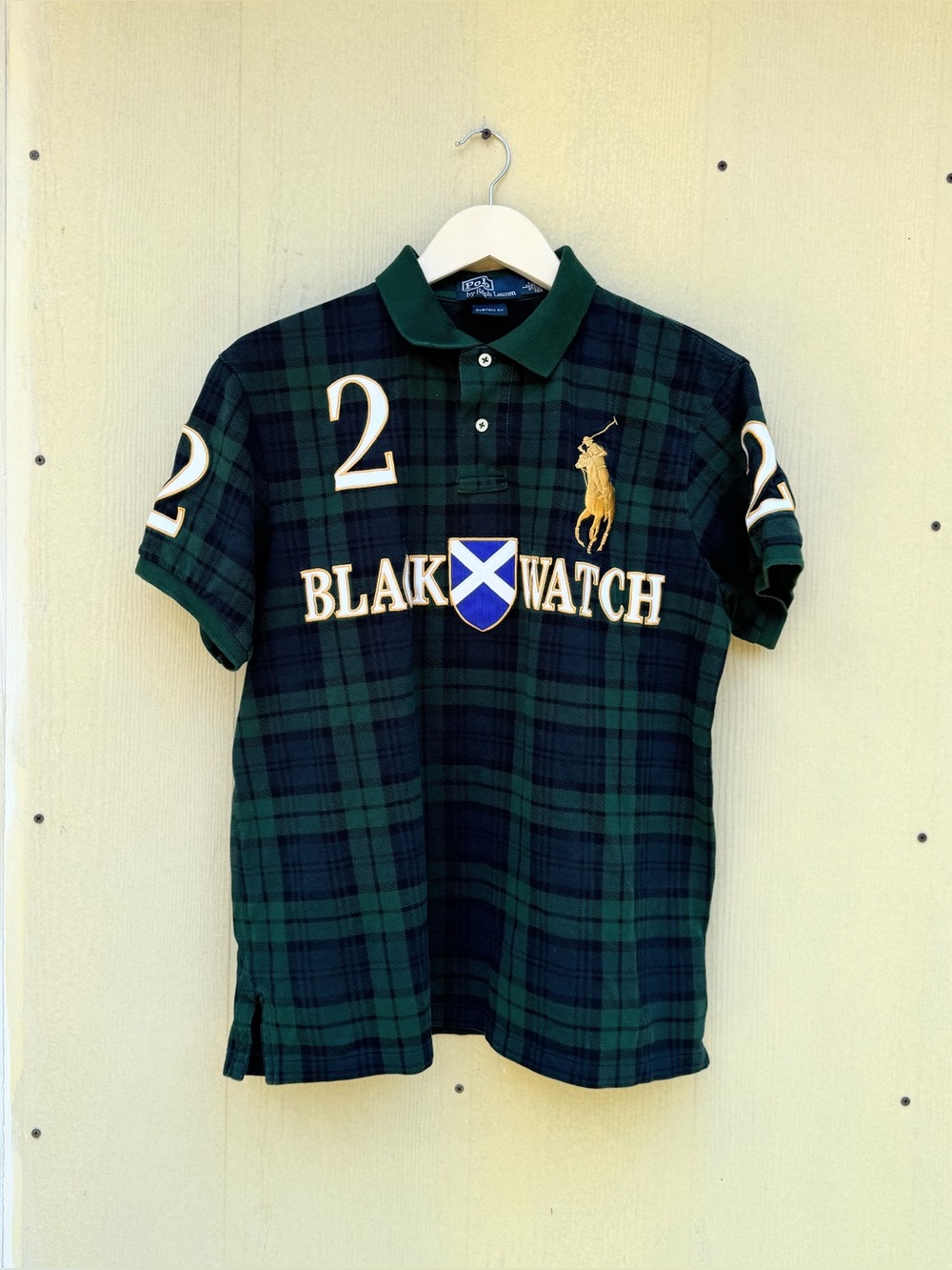 Polo Ralph Lauren Blackwatch Series Plaid Tartan Scotland Custom Fit Polo Size L